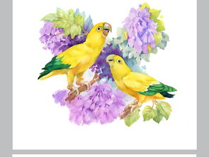 矢量手绘水彩《鸟语花香》 装饰画设计的灵感源泉与高清素材应用